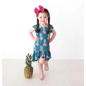Posh Peanut 5T Basic Ruffle Capsleeve Hi-Low Ananans Dress